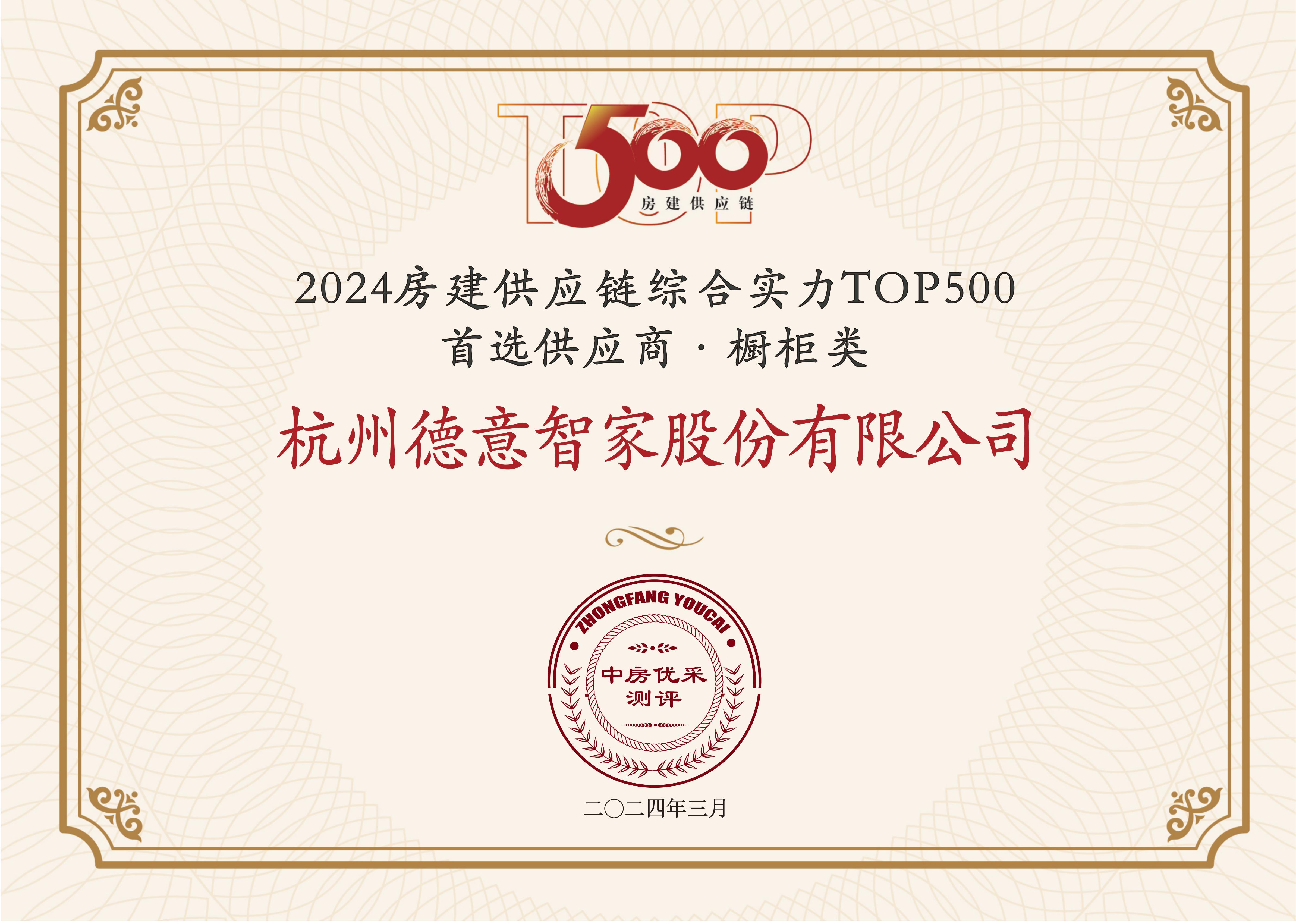 2024房建(jian)供應鏈綜郃(he)實力(li)TOP500 首選供應商(shang)·櫥櫃類