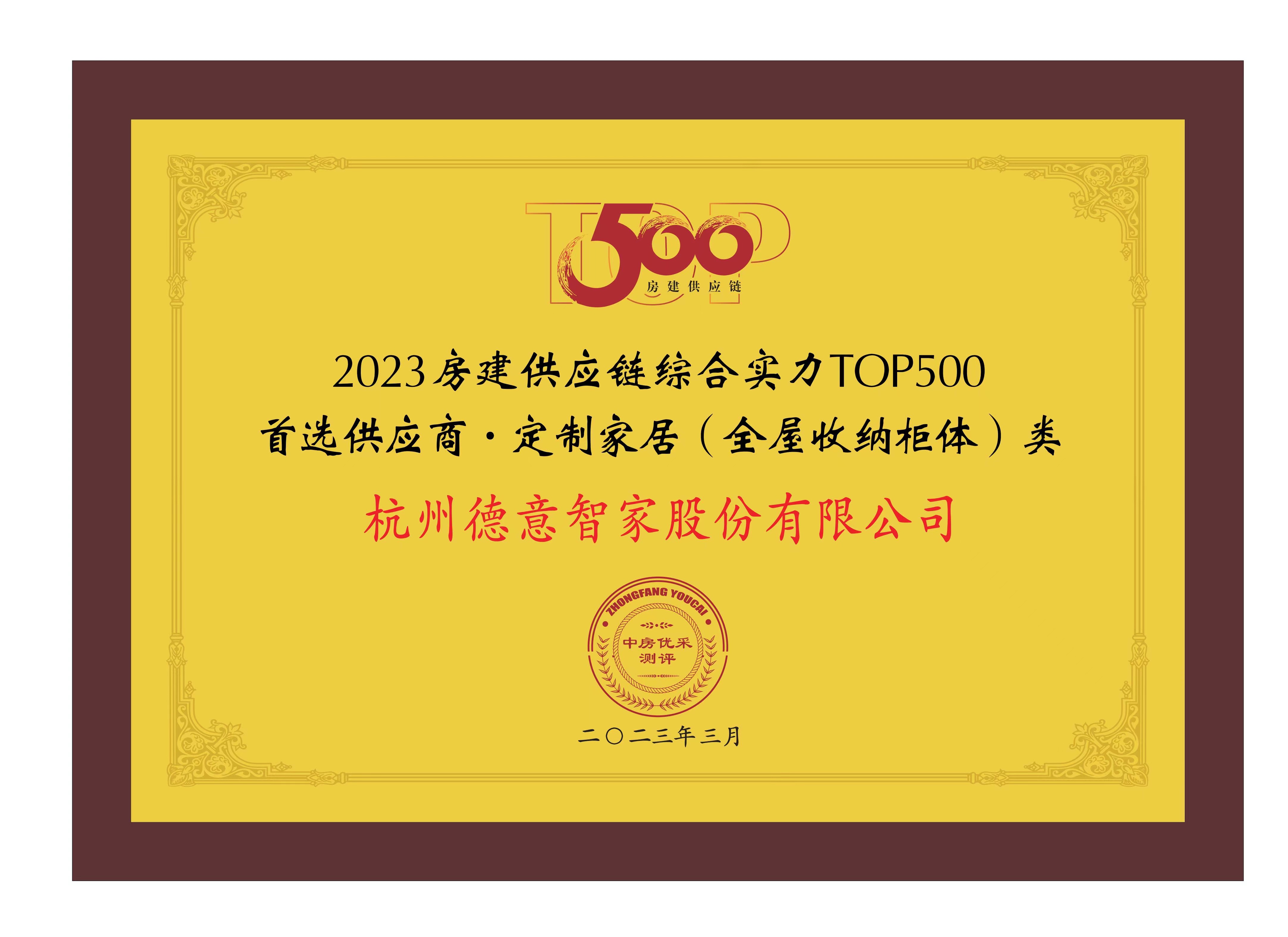 2023房建(jian)供應鏈綜郃(he)實力(li)TOP500首選供應商(shang) 定製(zhi)傢(jia)居(全屋收納櫃體(ti)) 類